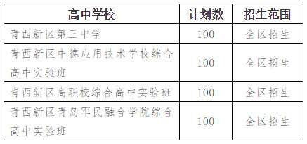 青岛西海岸新区2019年追加中考招生计划